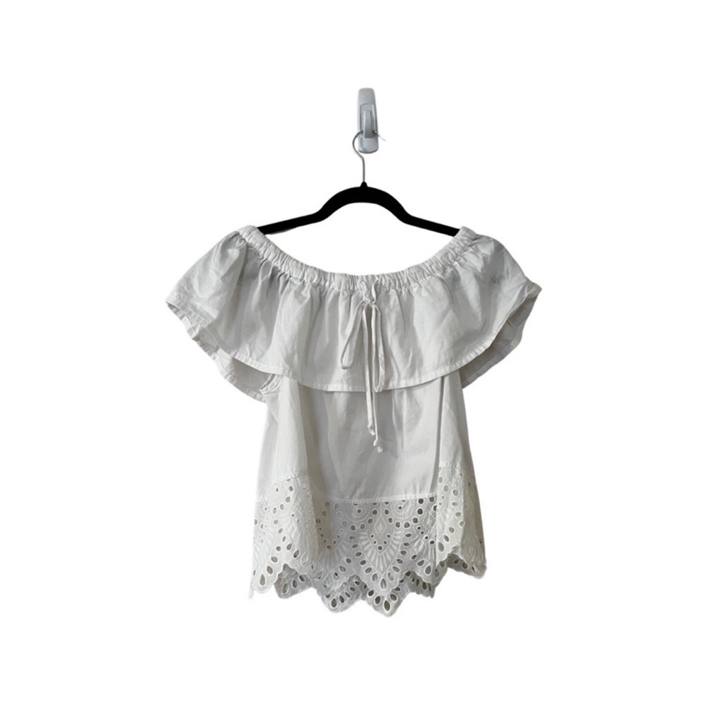 Madewell Off Shoulder Eyelet White Cotton Top Summer XS - Picture 4 of 6